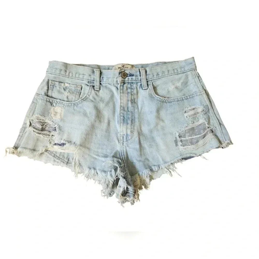 Hollister High Rise Jean Shorts Size 28 Distressed Ripped Frayed Patched